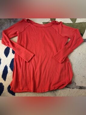 Free People | Women’s Long Sleeve Red Waffle Knit Pullover Top